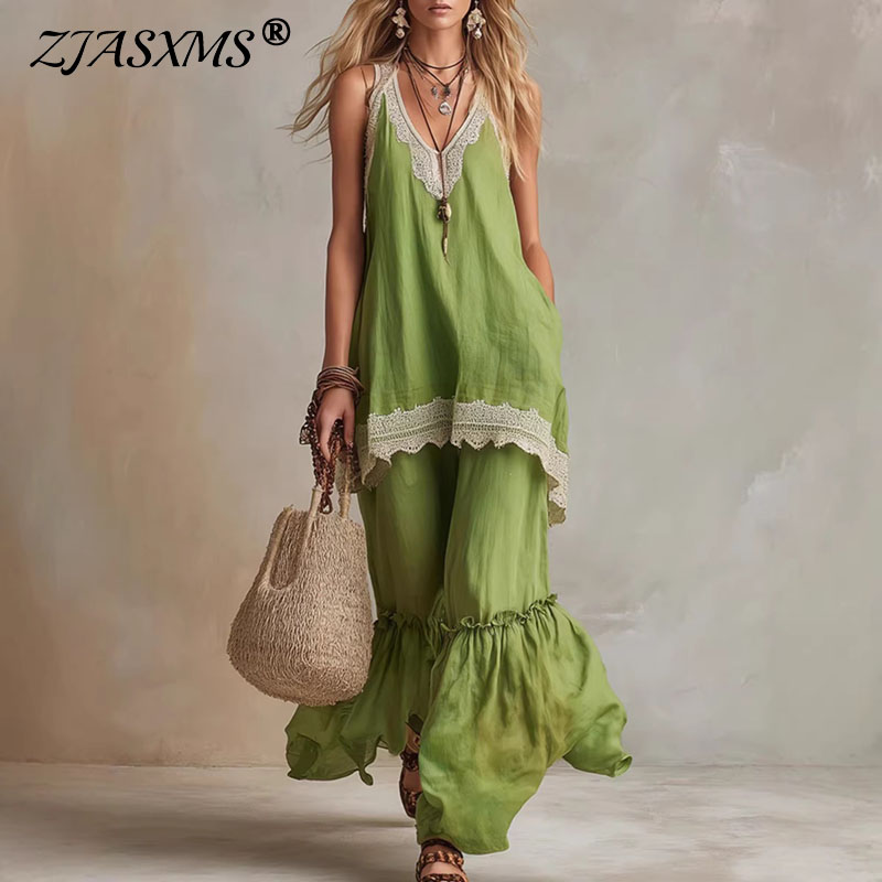 Lace Trim Cami - Ensemble assorti 2 pièces pour femme