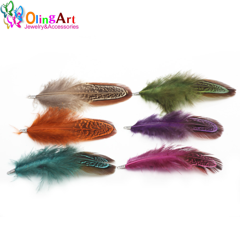 Women'S Fashion Earrings - OlingArt coloré teinture plumes naturelles gland