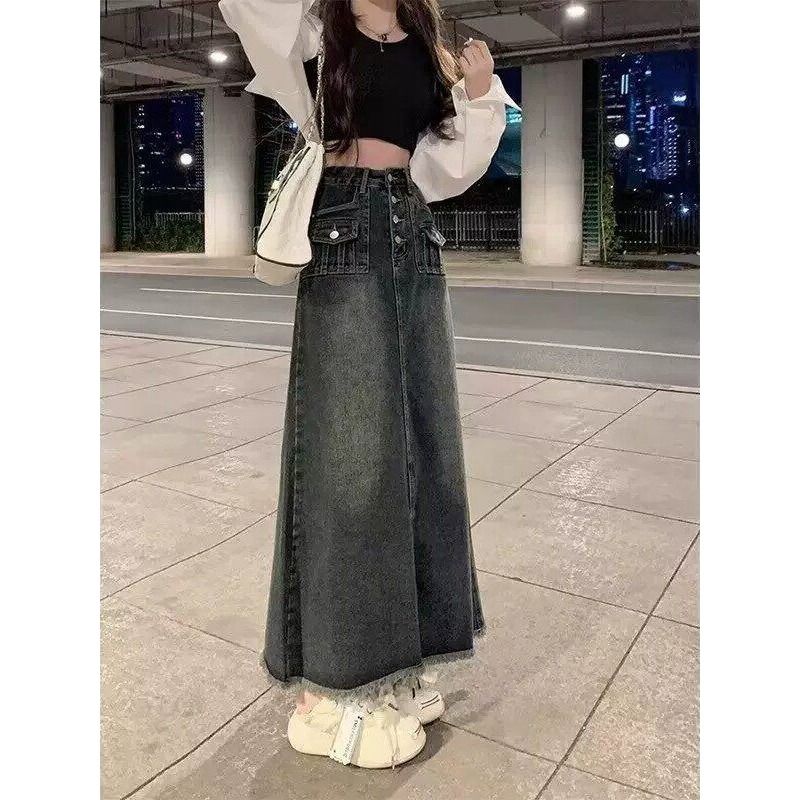 A-Line Skirt Midi - Jupe mi-longue en jean taille haute