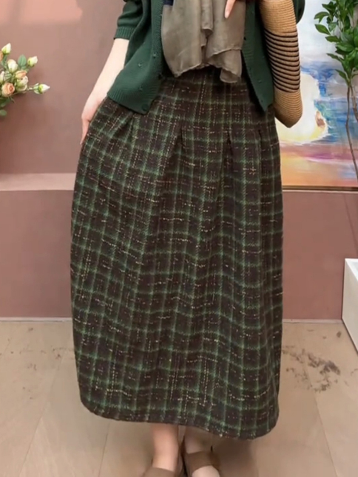 A-Line Skirt Midi - Jupe trapèze rétro en laine épaisse