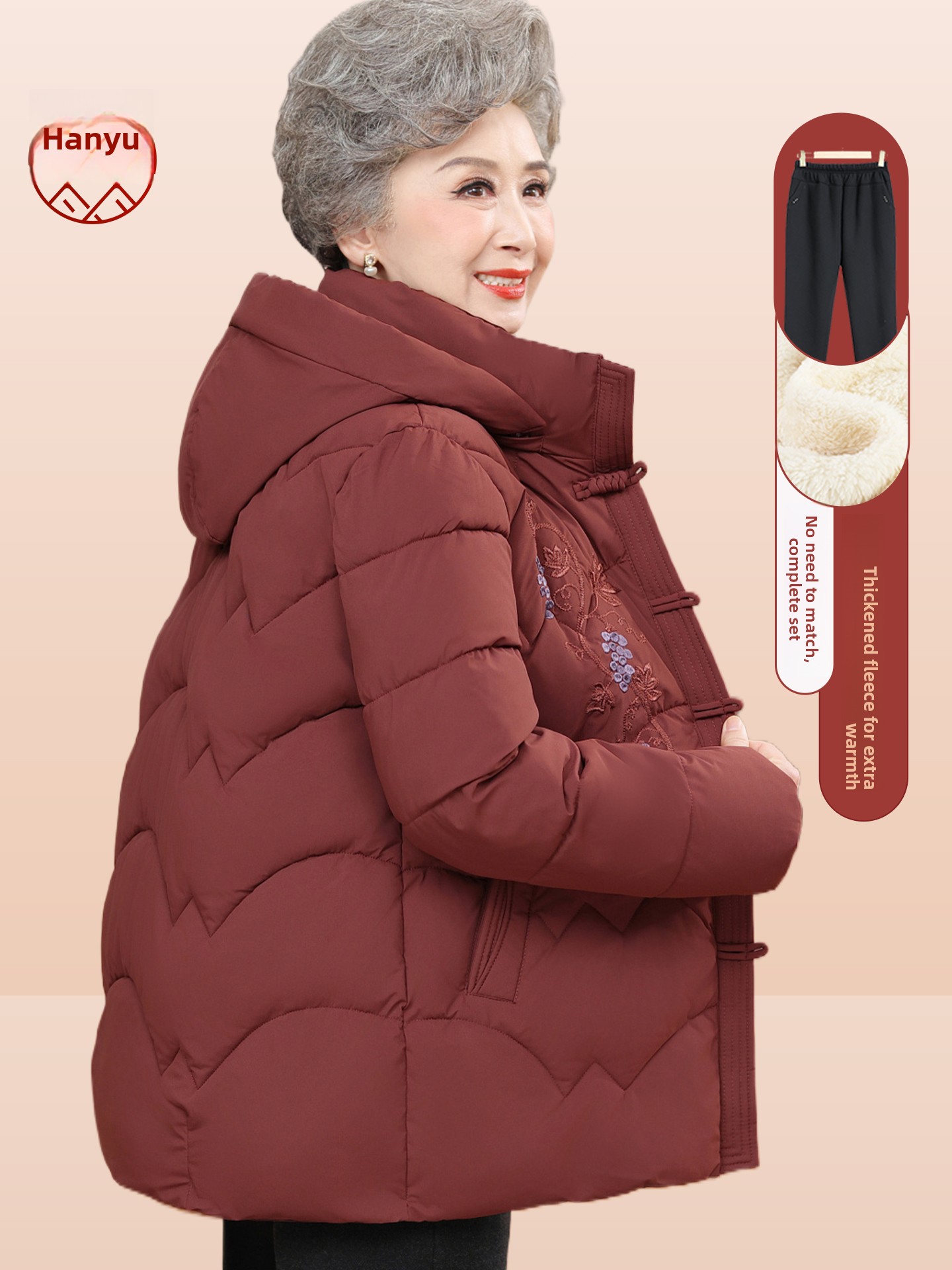 Women Fashion Over 60 - Veste en coton épaisse brodée doublée