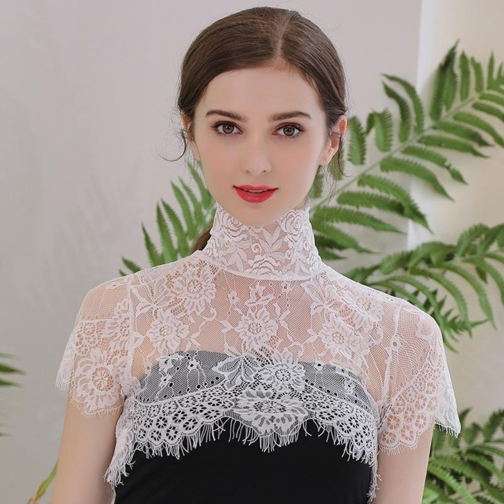 Wrap Blouse Chiffon - Col amovible élégant en dentelle brodée