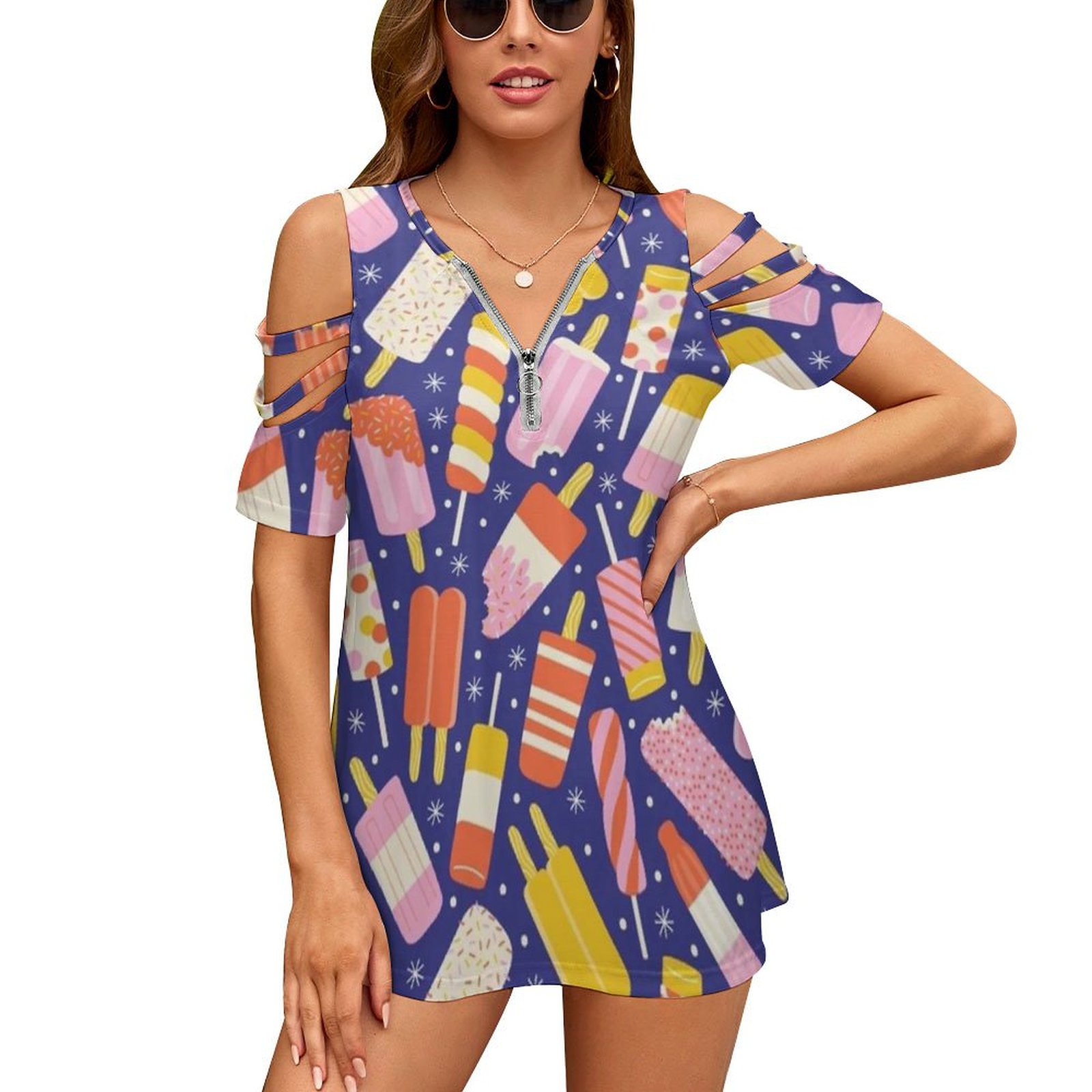 Women Fashion Vector - Popsfurniture-Chemise à manches courtes pour femme,