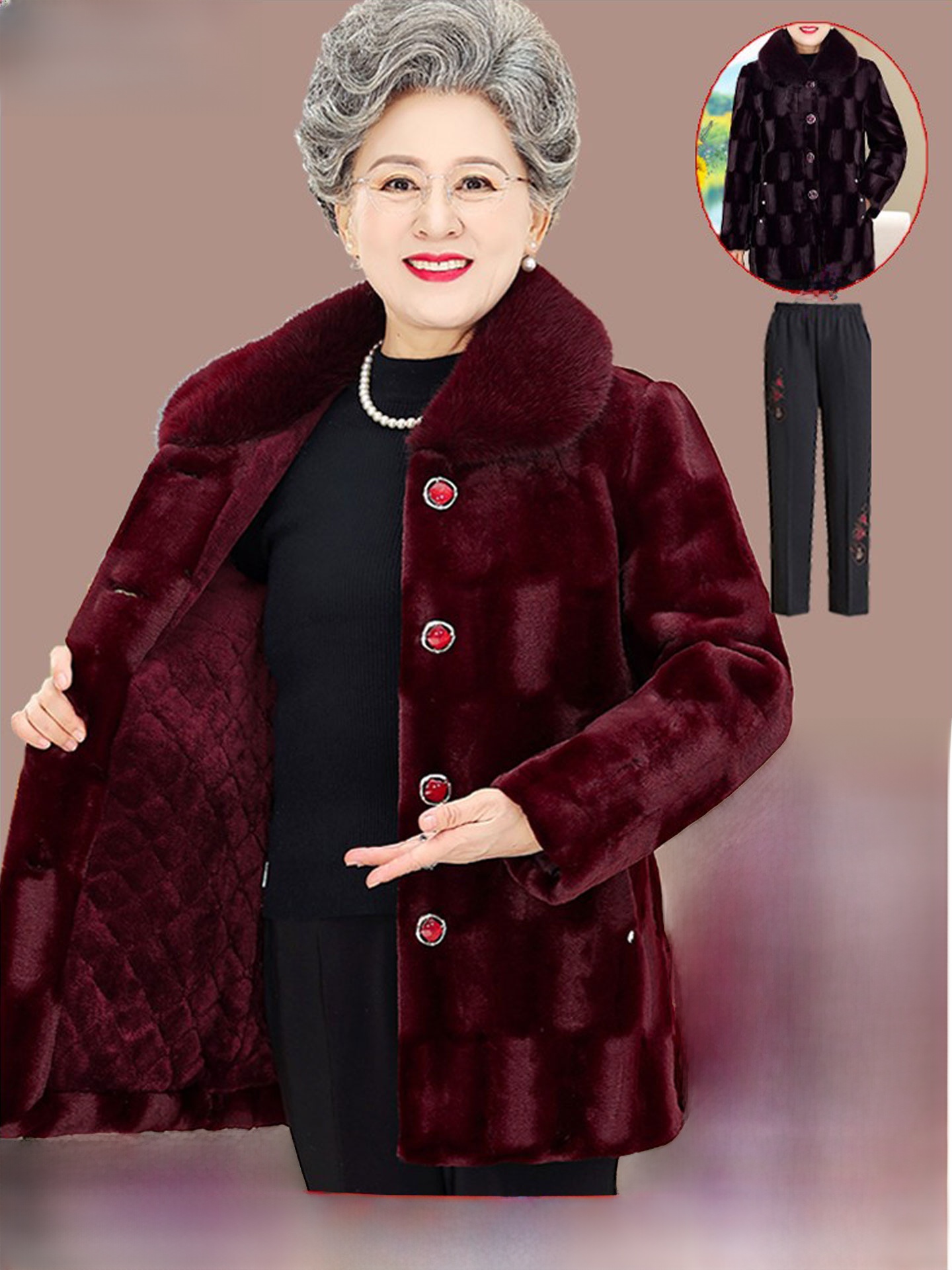 Women Fashion Over 60 - Manteau en velours de vison épaissi
