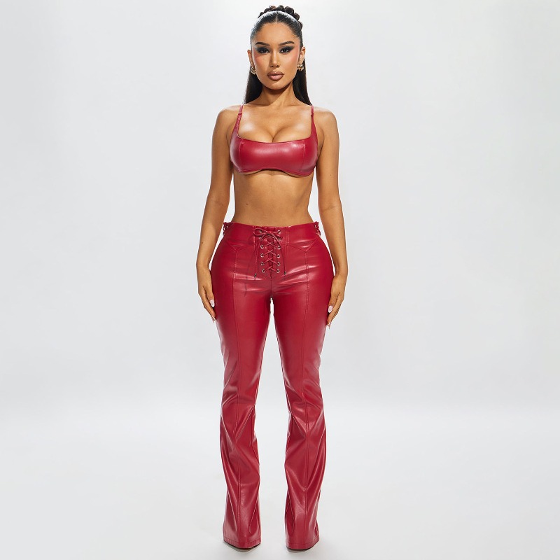 Ensemble 2 pièces en cuir PU p - Lace Trim Cami avis et prix