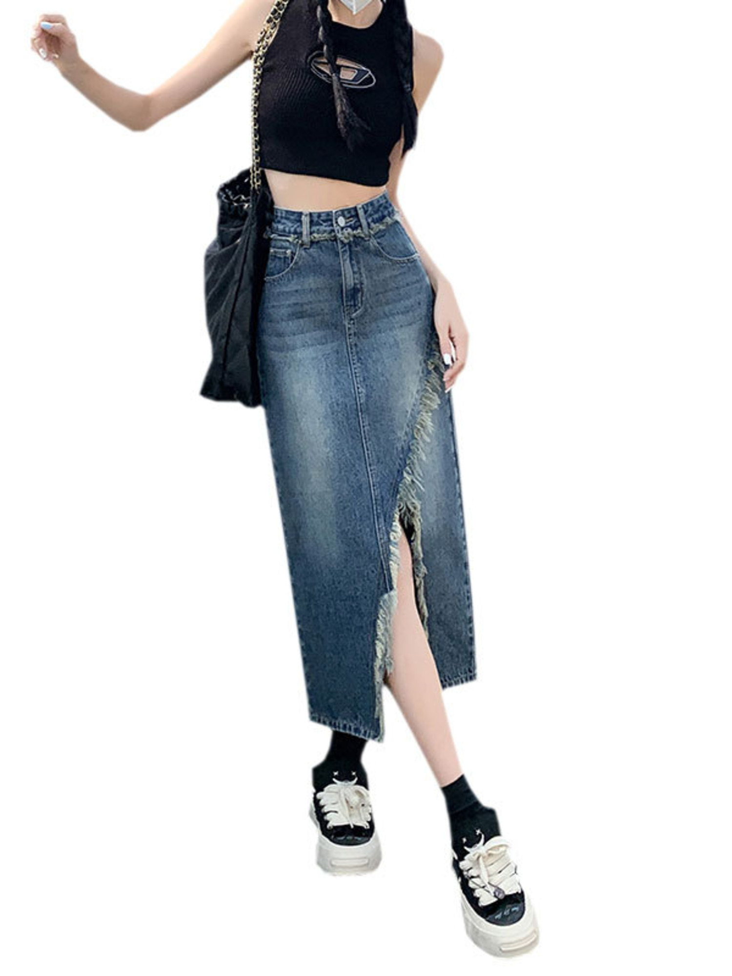 Jupe en jean taille haute pour - A-Line Skirt Midi avis et prix