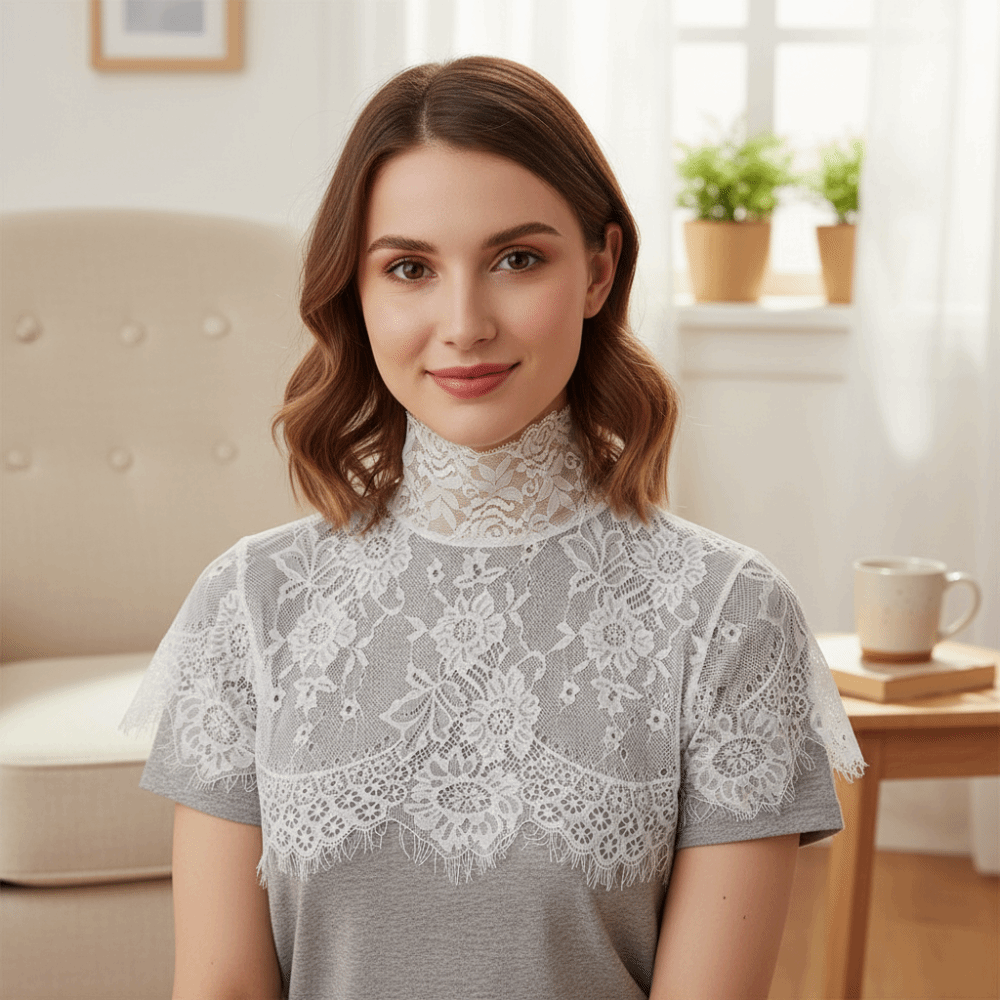 Col amovible en dentelle brodé - Wrap Blouse Chiffon avis et prix