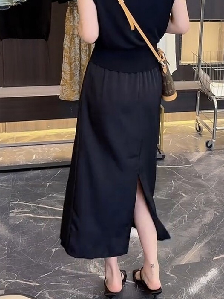 Jupe midi trapèze en satin gra - A-Line Skirt Midi avis et prix