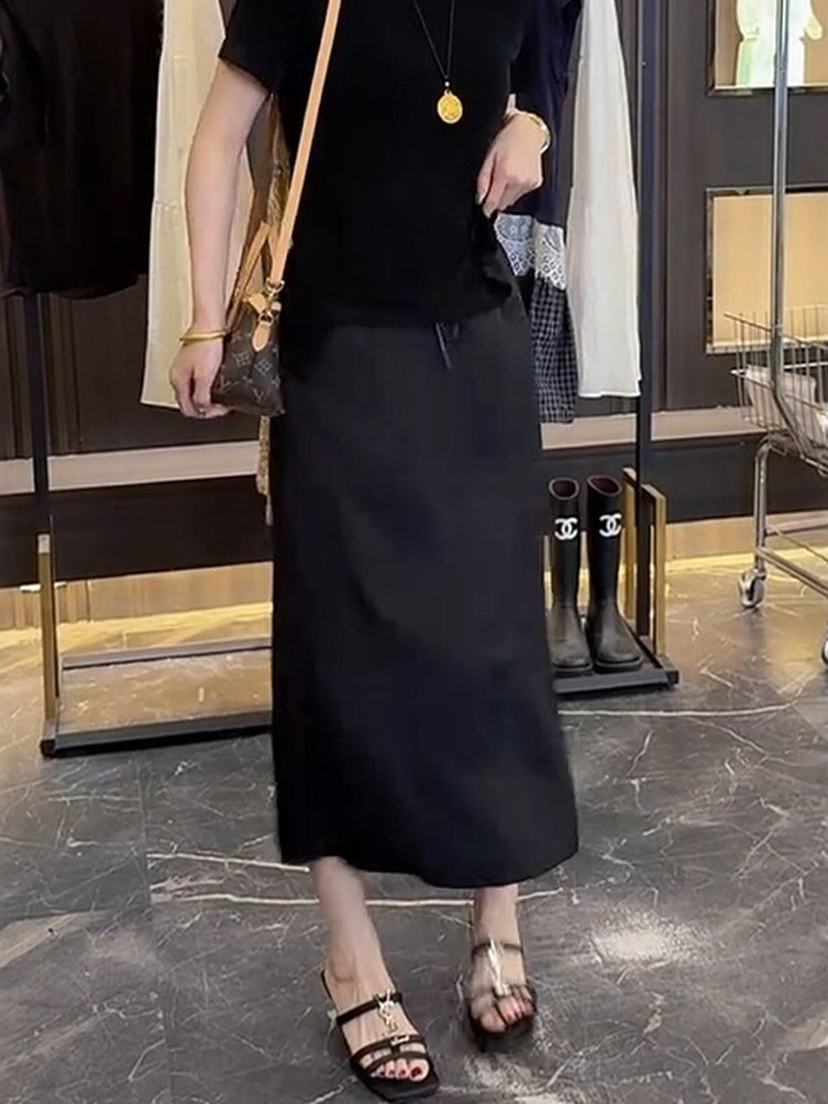 Jupe midi trapèze en satin gra - A-Line Skirt Midi avis et prix