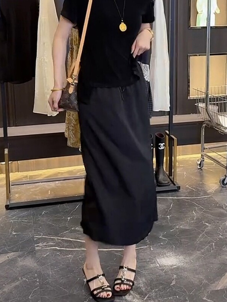 Jupe midi trapèze en satin gra - A-Line Skirt Midi avis et prix